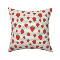 Strawberry field summer garden and horizontal Breton stripes red green on sage white