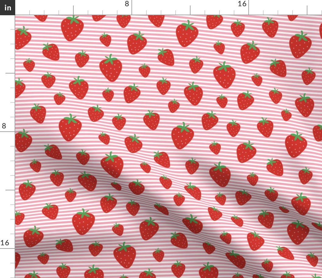 Strawberry field summer garden and horizontal Breton stripes red green on pink white