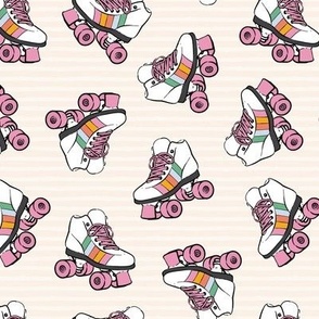 roller skates - pink  on cream stripes - C22