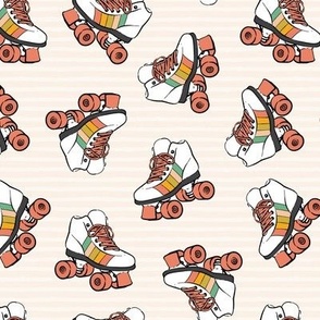 roller skates - coral  on cream stripes - C22