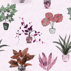 Pot Plants Pattern Purple Background