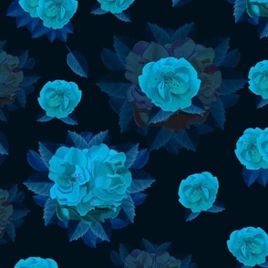 Bold Soft Blue and Cyan Flowers with the Leaves in the Rich Colors