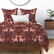 Folk Horses Damask | Jumbo Scale | Scandi Orange Pink Horse