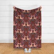 Folk Horses Damask | Jumbo Scale | Scandi Orange Pink Horse