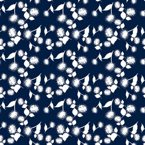 Block Print Wildflowers. Navy on white.