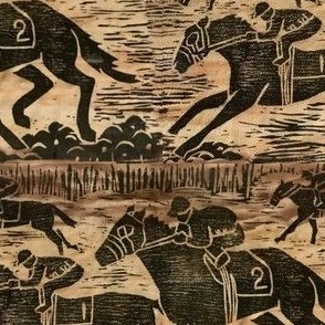 Race Day, carved block print