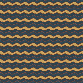 Mustard Yellow and Deep Blue Waves lined in Bright Orange