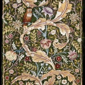 EMBROIDERED OWL TAPESTRY - WILLIAM MORRIS AND JOHN DEARLE