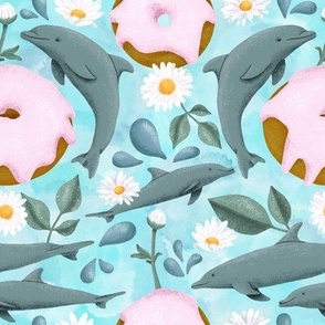 Dreaming of dolphins, daisies & donuts surrealist print