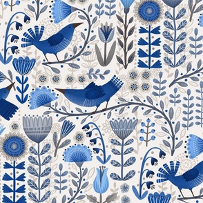 Blue Folk Bird Garden - large