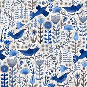 Blue Folk Bird Garden - medium