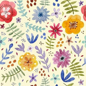 Watercolor Maximalist Folk Flowers 10x10