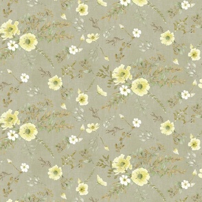 Soft Floral Boho-on sage green linen texture