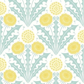 Dandelion Diamond block print sage and yellow XL wallpaper scale by Pippa Shaw