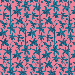 Hyacinths Vintage Cottagecore Floral Botanical in Bright Indigo and Dark Navy Blue on Hot Pink - SMALL Scale - UnBlink Studio Jackie Tahara