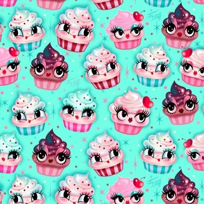 Large- Cute Cupcakes Mint
