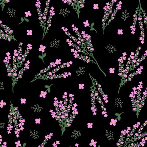 Pink Flowers on Black — Large