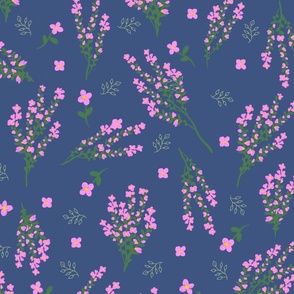 Pink Flowers on Dusty Blue —  Large