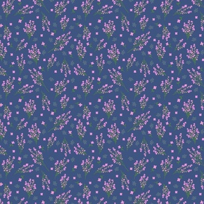 Pink Flowers on Dusty Blue —  Small