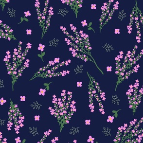 Pink Flowers on Navy — Large