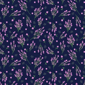 Pink Flowers on Navy — Medium