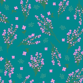 Pink Flowers on Teal — Large