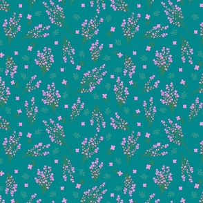 Pink Flowers on Teal — Medium