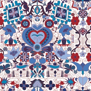 Slovak Folk Maximalist Embroidery in Red + Blue
