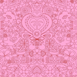 Slovak Folk Maximalist Embroidery in Pink + Red