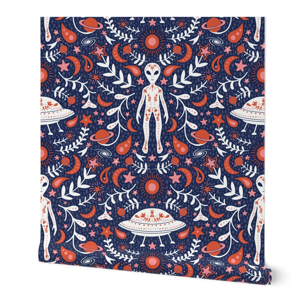 Folk Art Alien in Navy, Red & White