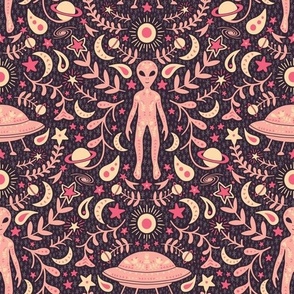 Folk Art Alien in Pink & Dark Gray