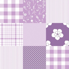 Lilac Cheater quilt panel flowers, checks, plaid 6 inch squares