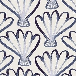 hand drawn coastal scallop shell in a geometric pattern indigo on white.  perfect for kids apparel