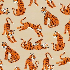 Simple Tiger Illustration - Beige and Orange - Medium Scale