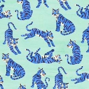 Simple Tiger Illustration - Mint and Blue - Medium Scale