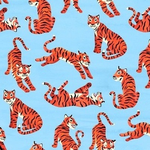 Simple Tiger Illustration - Red and Pale Blue - Medium Scale