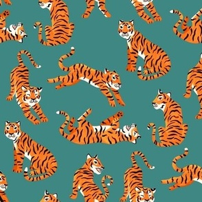 Simple Tiger Illustration - Teal and Orange - Medium Scale