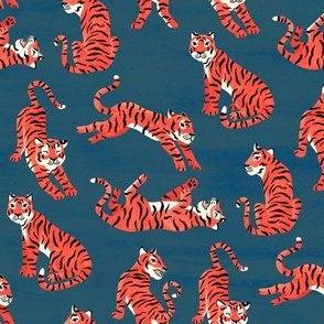 Simple Tiger Illustration - Coral and Navy - Medium Scale