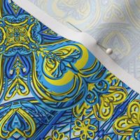 Filigree Hearts of Gold and Sapphire Border Stripe - Large Scale