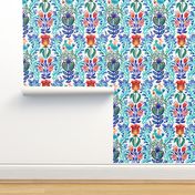 Scandi folk birds and tulips blue/ white