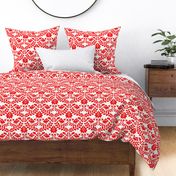 Red Folk Design with doves and tulips in diamond shape 