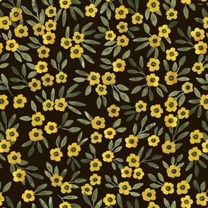 Boho floral - yellow on brownish black - small