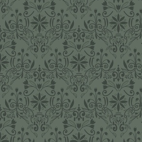 Green damask with dark green flowers