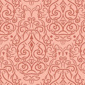 salmon pink tribal damask - medium scale