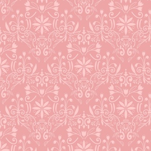 Pink damask with Rose Quartz flowers - medium scale