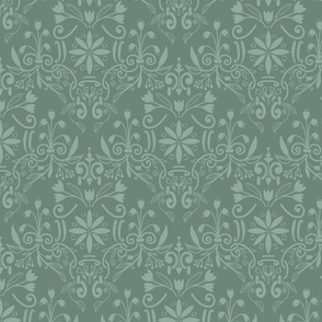 green damask with jade flowers