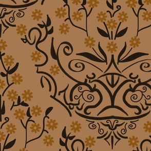 brown damask with lighter flowers - large scale