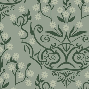 sage damask with lighter flowers - large scale