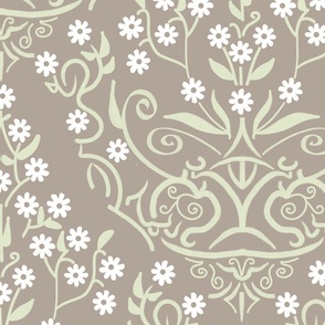 beige damask with lighter flowers - large scale