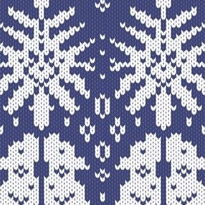 nordic night wolfs digital knitting - dark blue and white - small scale 